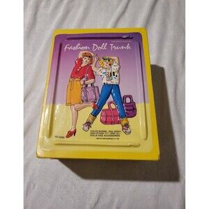 1980s Tara Toy Corp Fashion Doll Trunk Yellow Barbie Jem Sindy Holds 3 Dolls